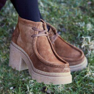 Brand New Suede Lucky Brand Hollia Heeled Lug Booties, SIZE 7.5